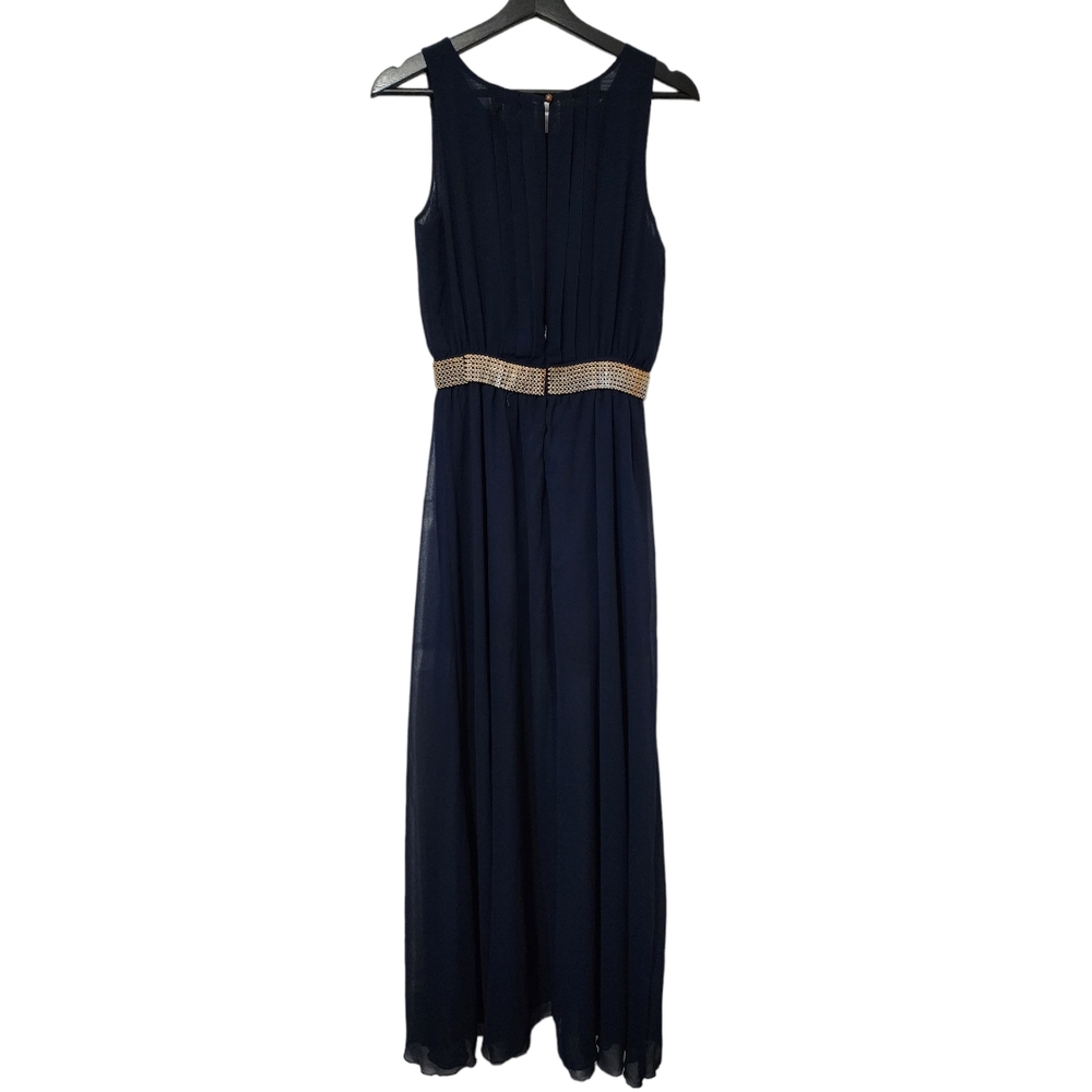 Greecian Style Navy Formal Dress with Gold Belt, Size S